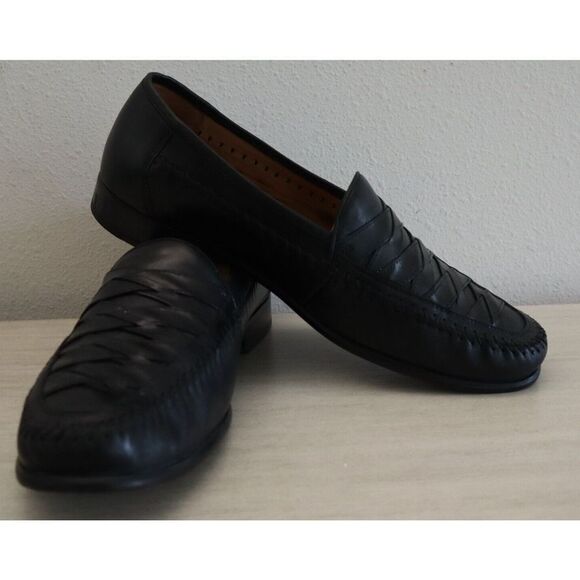 Domani 18-1000 Men's Sz 11M Black Woven Round Toe Dress Slip-On Loafers - Picture 5 of 8